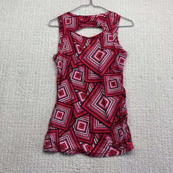 Lole Tank Top Tennis Knit V neck Shirt Women’s Small Psychedelic Boho Red AOP - Picture 10 of 14